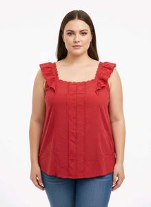 Red Ruffle Trim Tank Top