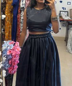 Stylish Navy Blue Crop Top &amp; Skirt Set