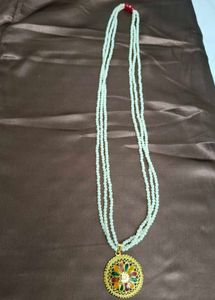 Men's Faux Pearl Necklace with Gold Plated Pendant