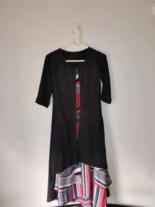 Stylish Printed Kurta Set with Black Overlay