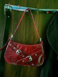 Red  Burgundy Buckled Shoulder Bag