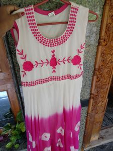 Pink Sleeveless Long Kurtha