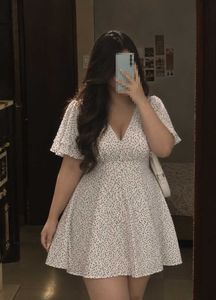 white polka dot mini women's dress XXL
