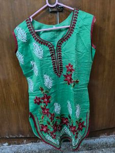 Green Embroidered Kurta Top