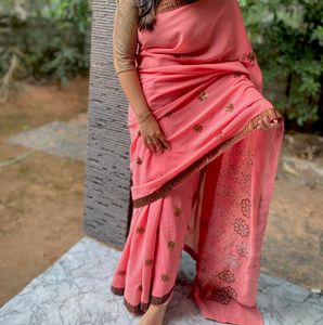 Elegant Pink Embroidered Saree