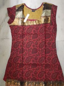 New kurti ....maroon colour printed pure cotton...cap sleeves...Round neck...no flaws...own factory made