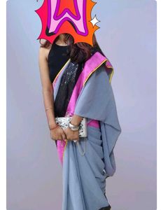 Elegant Grey & Pink Saree with Sequin