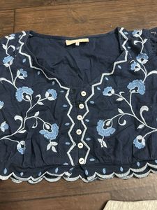 Embroidered Blue Cropped Top