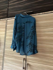 Blue Floral Print Button-Up Shirt