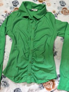 y2k green Ruched Button-Up Top