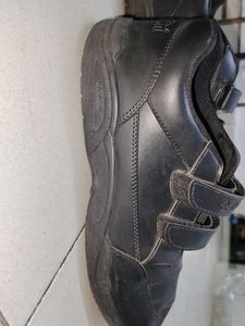 Black Leather Velcro School Shoes