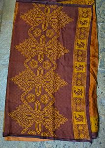 Elegant Brown &amp; Yellow Floral Saree