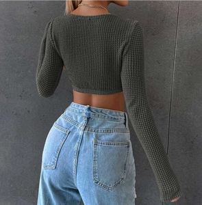 Grey Waffle Knit Cropped Top