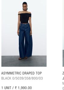 zara Asymmetric Black Draped Off-Shoulder Top