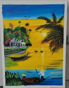Vietnam Sunset River Painting