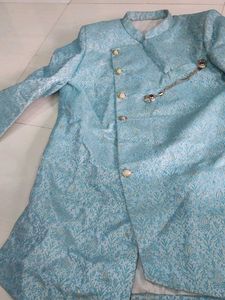 Blue Brocade Sherwani/Kurta