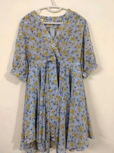 Light Blue Floral Wrap Dress