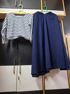 Chic Striped Top &amp; Navy Maxi Skirt Set