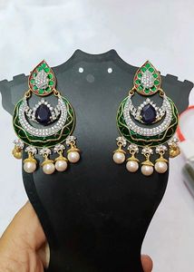 Elegant Ethnic Green & Gold Earrings