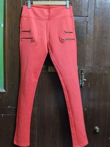 Coral Zip Detail Skinny Trousers for Women/Girls