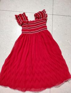 Beautiful Red Frock For 0-3 Months Baby