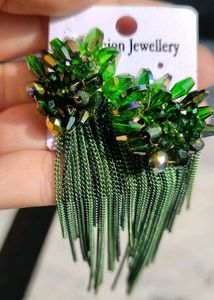 Green Tassel Drop Earrings