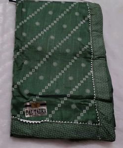 Elegant Green Saree with White Print
