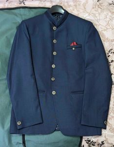 Rajput Pattern Navy Blue Cotton Silk Bandhgala