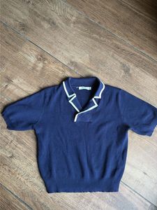 Navy Blue Collared Knit Top Free Size