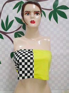 (764)Checkered & Neon Yellow Tube Top