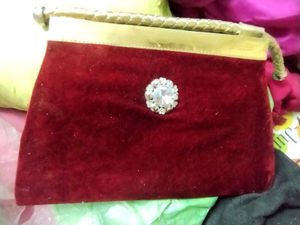 Beautiful Maroon Purse With Elegant White  Stone.