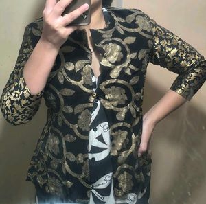 Elegant Black & Gold Floral party and casual Jacke