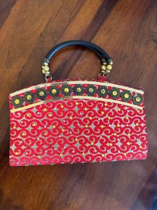 Red Embroidered Handbag