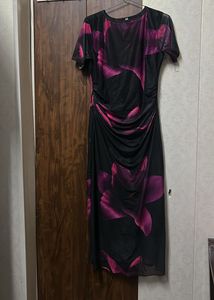 Elegant Black & Pink Floral bodycon Dress