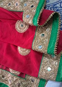 Rani Pink Saree with Mirror Work
