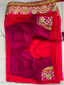 Vibrant Red Saree with Embellished Border