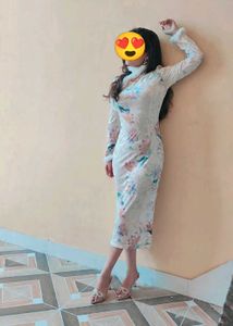 Korean Velvet Floral Bodycon Midi Dress Size M |