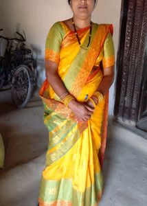 Vibrant Yellow Saree with Green Border