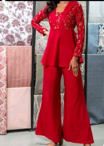 Red Embroidered Kurta Set( new with tag)