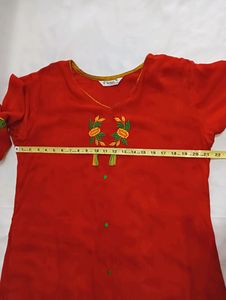 Red Designer Kurti Length is 42" Approx
