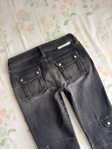 Women's Dark Wash Cargo Flare Jeans