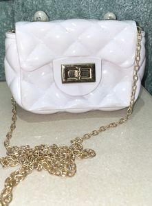 White Quilted Chain Crossbody Bag