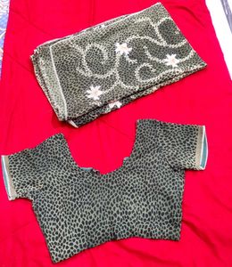 Elegant animal print Embroiderd Saree ✨