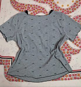 Cute Grey Top with Bow Print