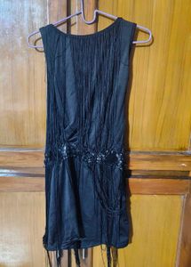 Black Fringe Sleeveless Party Dress | Sequin Tasse