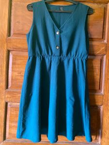 Teal Button-Up Sleeveless Dress