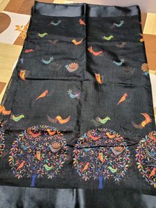 Geometric Print Cotton Blend Daily Saree Black