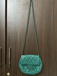 Quilted Teal Handbag with Chain Strap