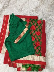 Red Saree with Green Blouse