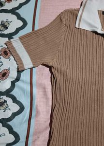 Ribbed Knit Polo Shirt